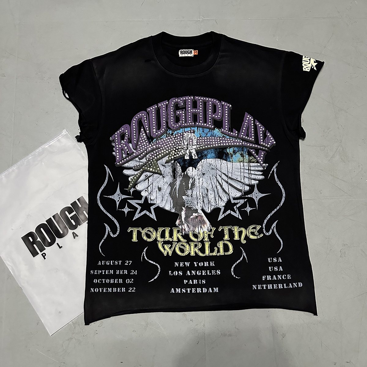 Rough Play World Tour Rhinestone Washed Sleeveless T-Shirt