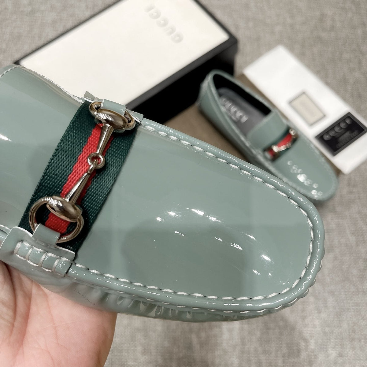 Gucci Web Stripe Loafers - Moc-Toe Stitching