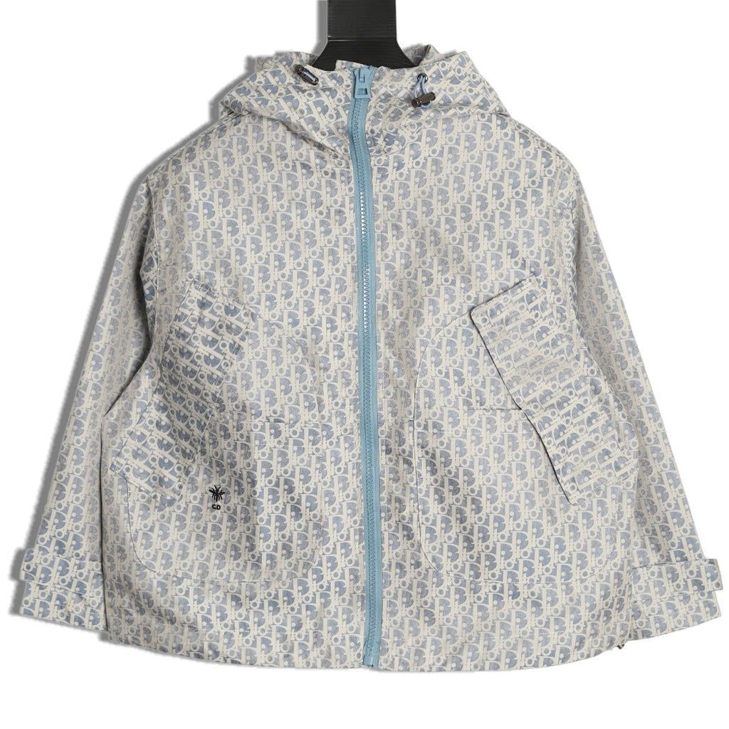 Dior Bee Oblique Logo Hooded Zip Jacket - Grey